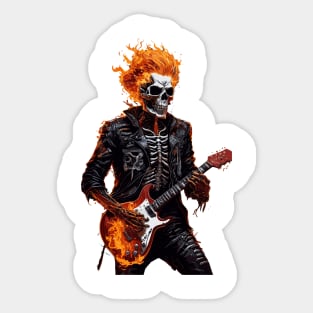 Flamed skeleton playing guitar Sticker